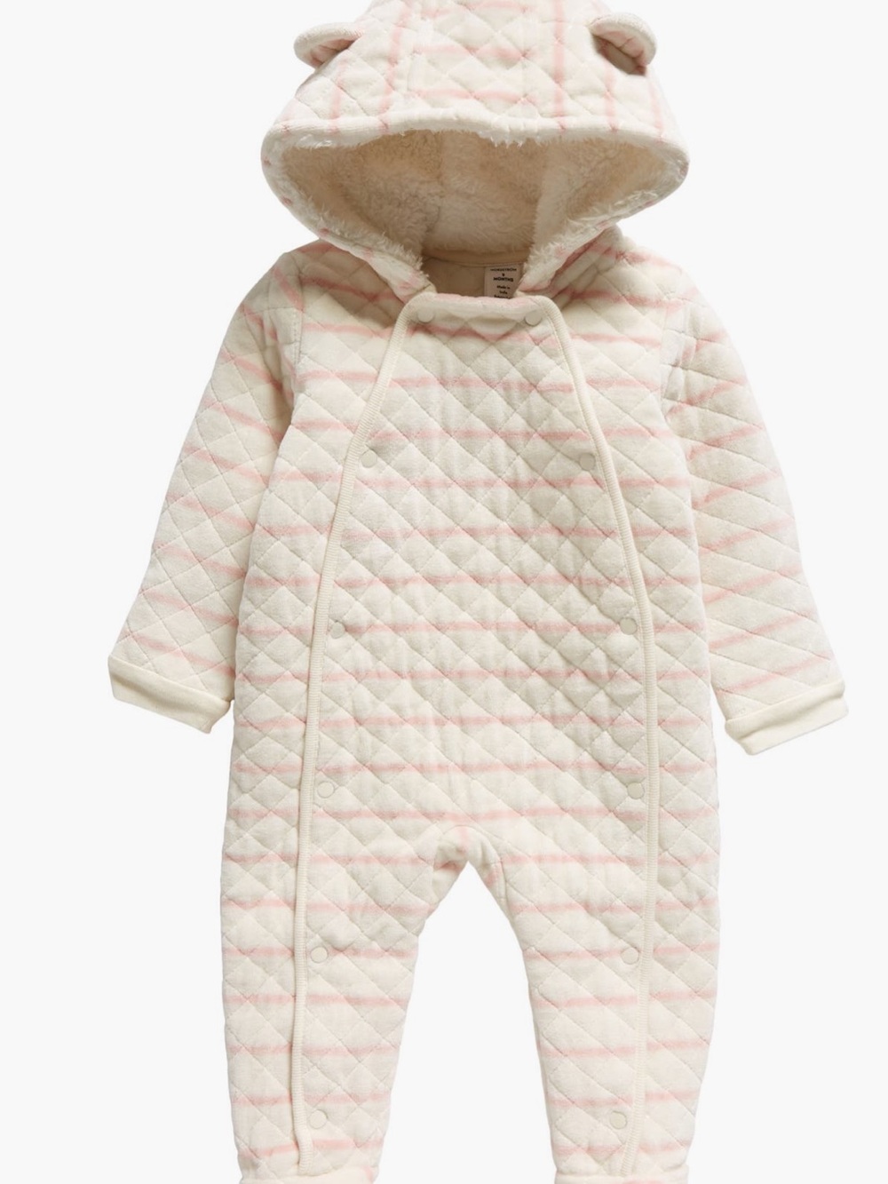 Nordstrom Ivory Quilted Hooded Bunting with Pink Stripes